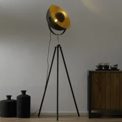 Driepotige vloerlamp Lenn, zwart-goud
