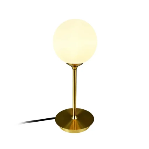 Dyberg Larsen tafellamp Sia, opaal/messingkleurig, hoogte 12 cm
