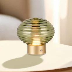 Earl LED tafellamp, messing/groen, hoogte 14,5 cm, glas