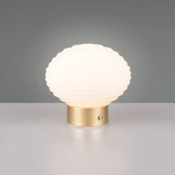 Earl LED tafellamp, messing/opaal, hoogte 14,5 cm, glas