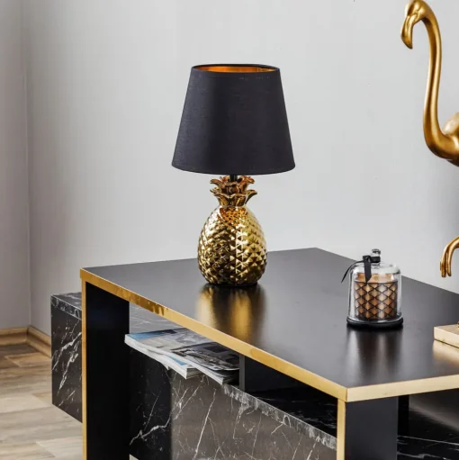 Elegante keramische tafellamp Pineapple goud-zwart