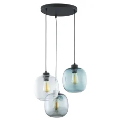 Elio hanglamp, glas, blauw/helder/grijs, Ø 52 cm, 3-lamps