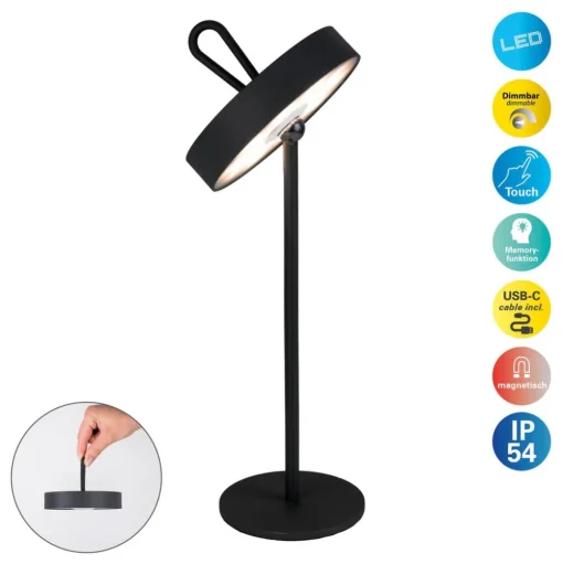 Ella LED tafellamp, magnetisch, zwart