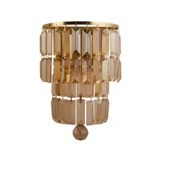 Empire wandlamp, messing/amber, kristalglas, staal, IP44