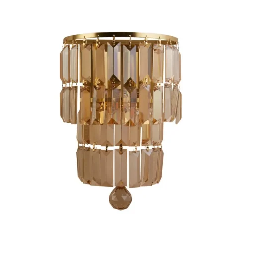 Empire wandlamp, messing/amber, kristalglas, staal, IP44