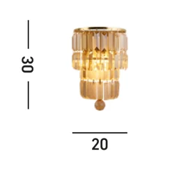Empire wandlamp, messing/amber, kristalglas, staal, IP44