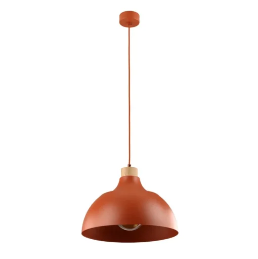 Envostar hanglamp Kaitt, houtdetail, Ø 34 cm, baksteenrood