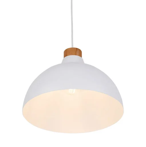 Envostar hanglamp Kaitt, houtdetail, Ø 34 cm, wit