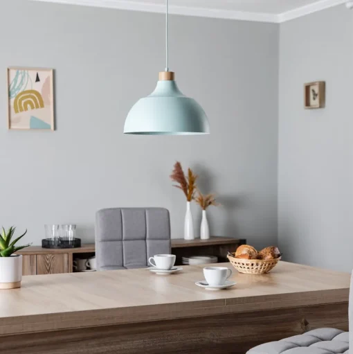 Envostar hanglamp Kaitt, houtdetail, Ø 34 cm, mint