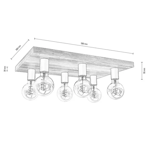 Envostar Lobo plafondlamp 6-lamps grenen walnoot