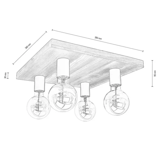 Envostar Lobo plafondlamp 4-lamps grenen bruin