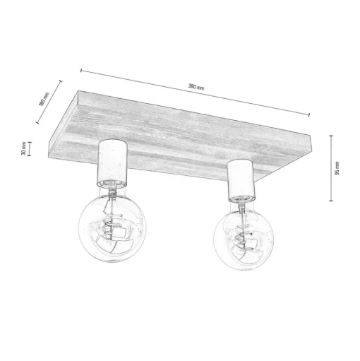 Envostar Lobo plafondlamp 2-lamps grenen walnoot