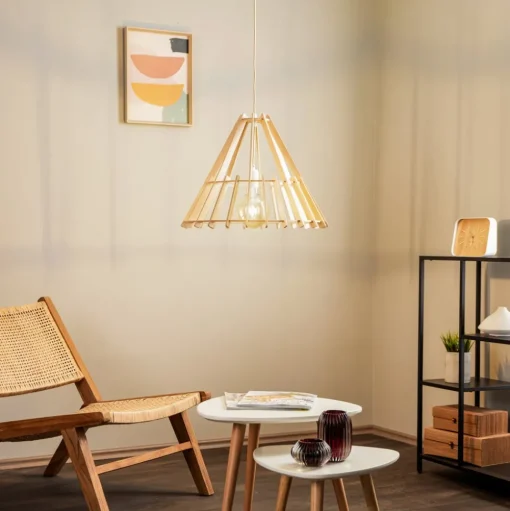Envostar Lohr hanglamp, hout, kegelvormig Ø 53cm
