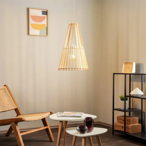 Envostar Lohr hanglamp, hout, kegelvormig Ø 39cm