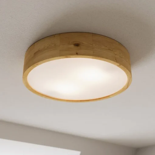Envostar plafondlamp Kerio, Ø 37 cm, eikenhout naturel
