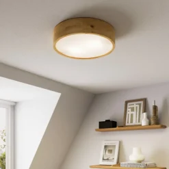 Envostar plafondlamp Kerio, Ø 37 cm, eikenhout naturel
