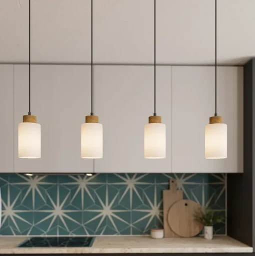 Envostar Talia hanglamp, eiken/wit, 4-lamps