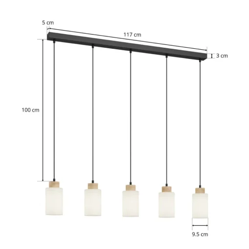 Envostar Talia hanglamp, eiken/wit, 5-lamps