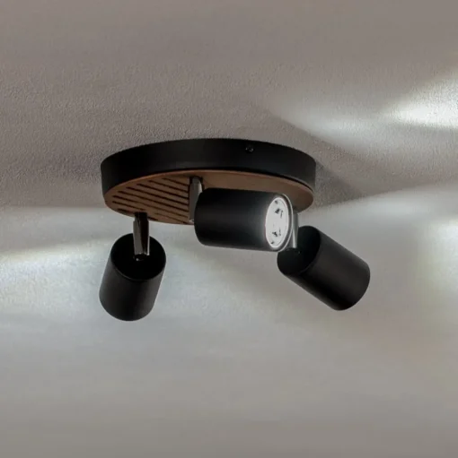 Envostar Tino plafondspot 3-lamps rond zwart/hout