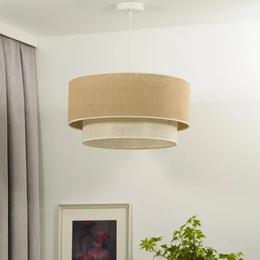 Euluna hanglamp Boho jute, naturelbruin/wit, Ø 45 cm
