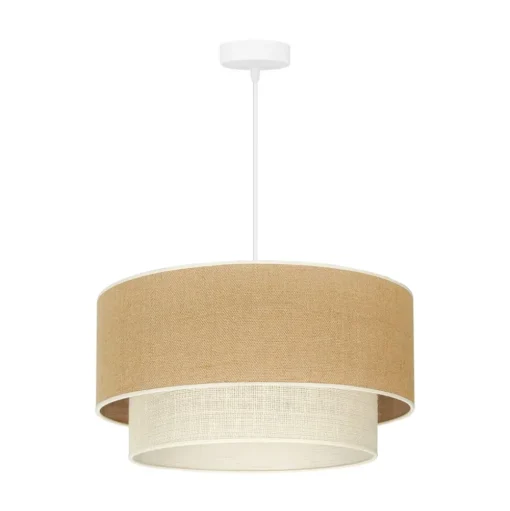 Euluna hanglamp Boho jute, naturelbruin/wit, Ø 45 cm
