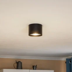 Euluna plafondspot Chloe, zwart, Ø 11,5 cm onbuigzaam staal
