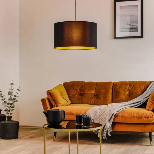 Euluna Roller hanglamp, zwart/goud, Ø 45 cm