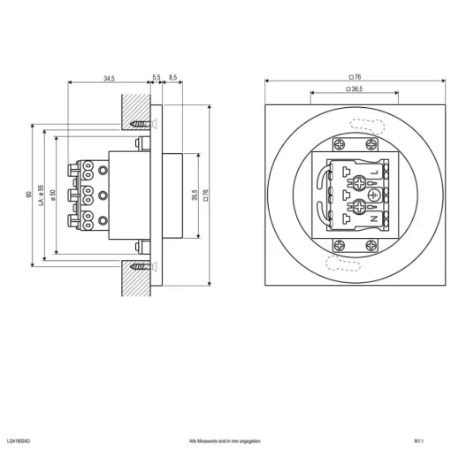 EVN LQ230 LED wand inbouwlamp up/down antraciet