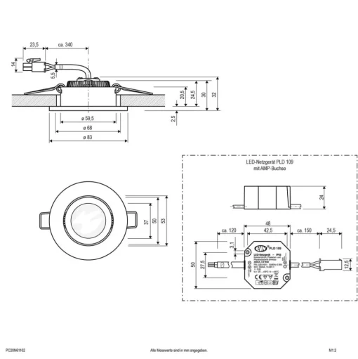 EVN PC20 inbouwlamp rond fasedimmer 3000K chroom