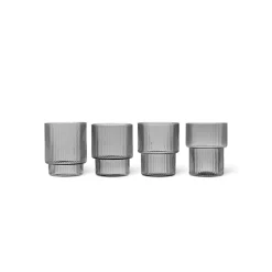 ferm LIVING Glas Ripple, grijs, 200 ml, mondgeblazen, set van 4