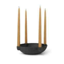 ferm LIVING Kandelaarschaal Groot, grijs, Ø 27 cm, keramiek