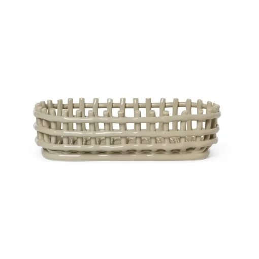 ferm LIVING Keramische mand, ovaal, beige, lengte 30 cm, keramiek