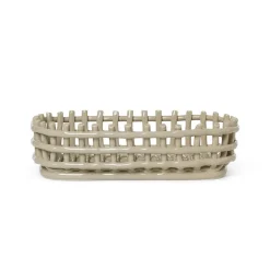 ferm LIVING Keramische mand, ovaal, beige, lengte 30 cm, keramiek