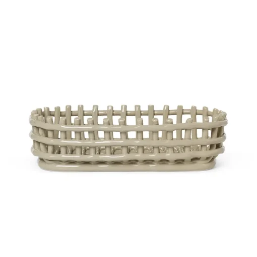 ferm LIVING Keramische mand, ovaal, beige, lengte 30 cm, keramiek