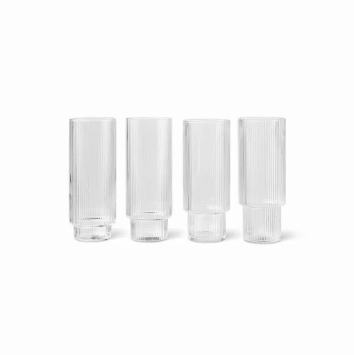 ferm LIVING longdrinkglas Ripple, helder, 300 ml, glas, set van 4