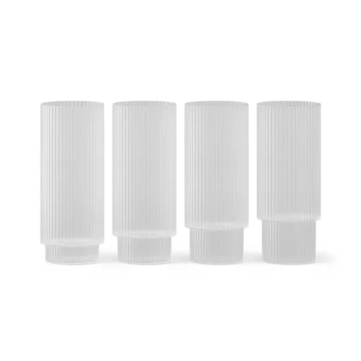 ferm LIVING longdrinkglas Ripple, wit, 300 ml, glas, set van 4