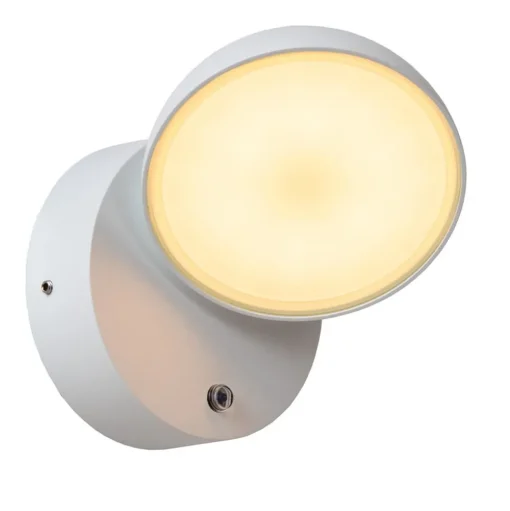 Finn LED wandlamp, wit, metaal, IP54, dag-/nachtsensor