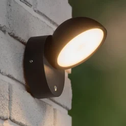Finn LED wandlamp, zwart, IP54, dag-/nachtsensor