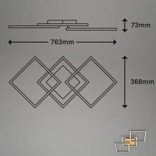 Frame LED plafondlamp, goud, dimbaar, 3-lamps
