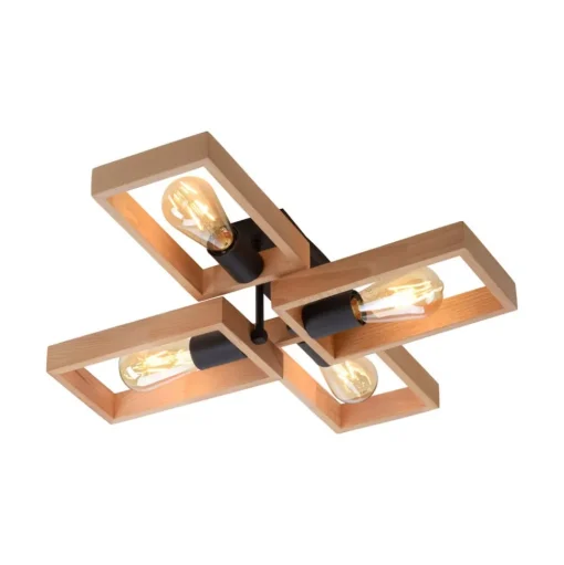 Frame plafondlamp van hout, 4-lamps