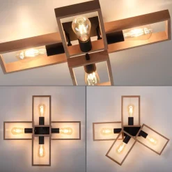 Frame plafondlamp van hout, 4-lamps