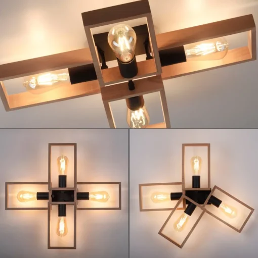 Frame plafondlamp van hout, 4-lamps