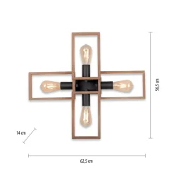 Frame plafondlamp van hout, 4-lamps