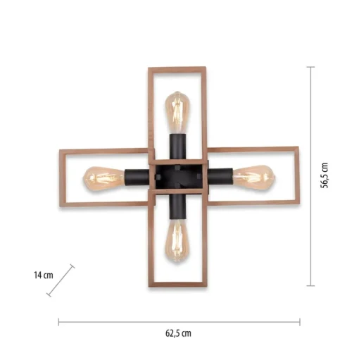Frame plafondlamp van hout, 4-lamps