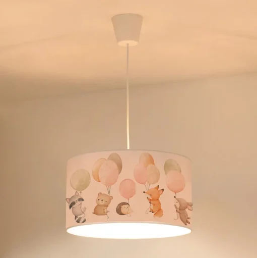 Freddy hanglamp, Ø 35 cm, stof, kleurrijk, dieren, E27