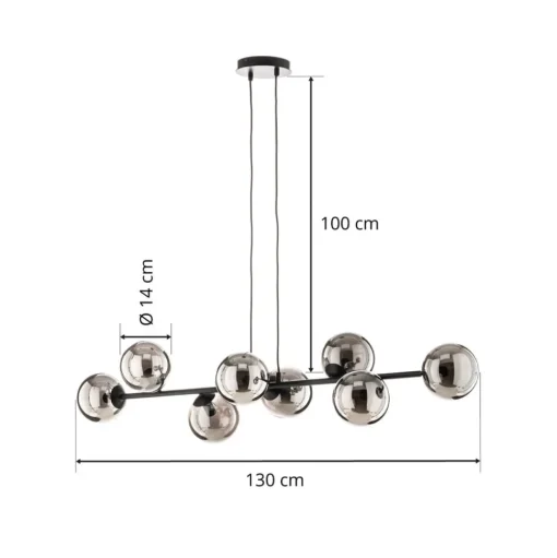 Glassy hanglamp, 8-lamps, zwart, grafiet, glas, E14