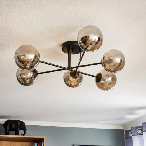 Glassy plafondlamp, zwart, grafiet, glas, 6-lamps, E14