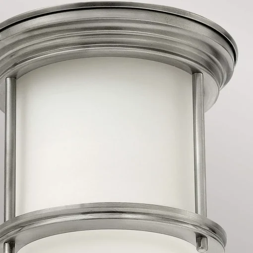 Hadrian Mini buiten plafondlamp, antiek nikkel/opaal wit