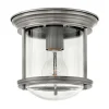 Hadrian Mini buiten plafondlamp, antiek nikkel/helder