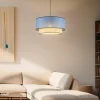 Hanglamp Boho, rotan, textiel, beige/jeans